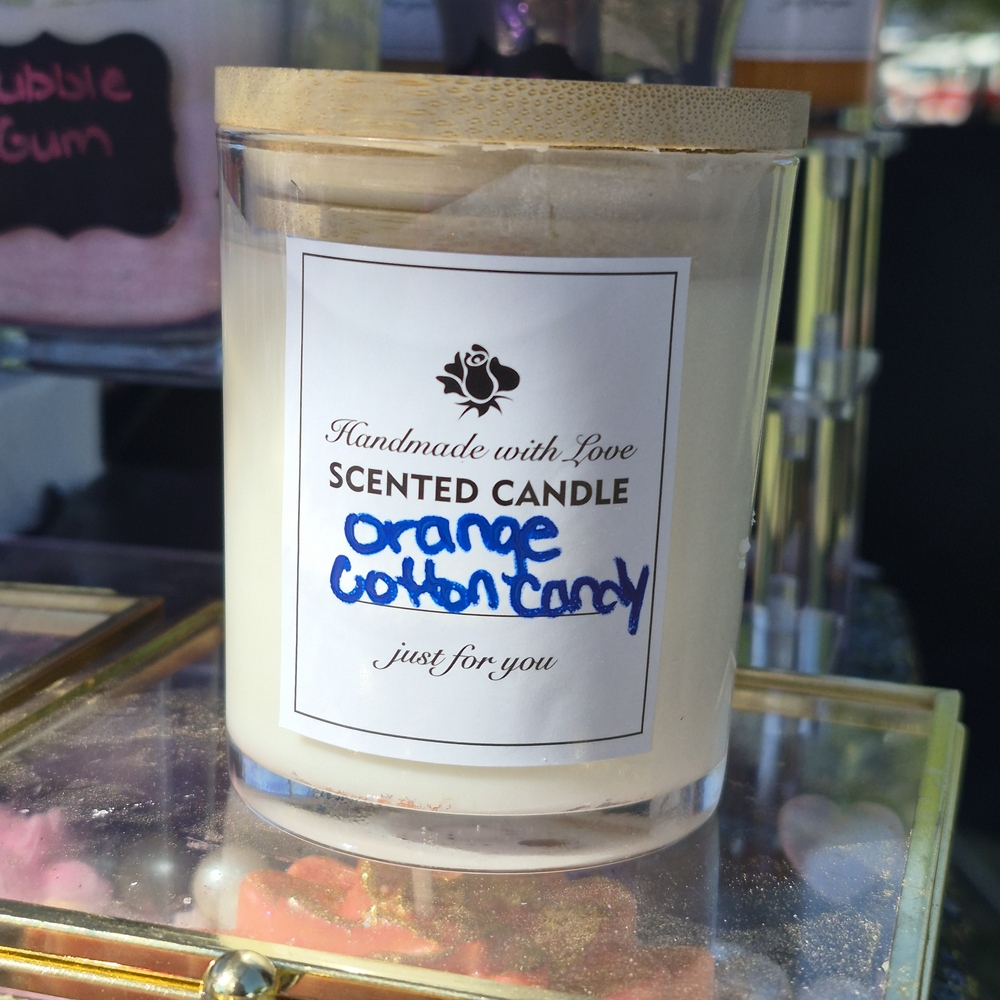Handmade Scented Orange Cotton Candy Candle - White